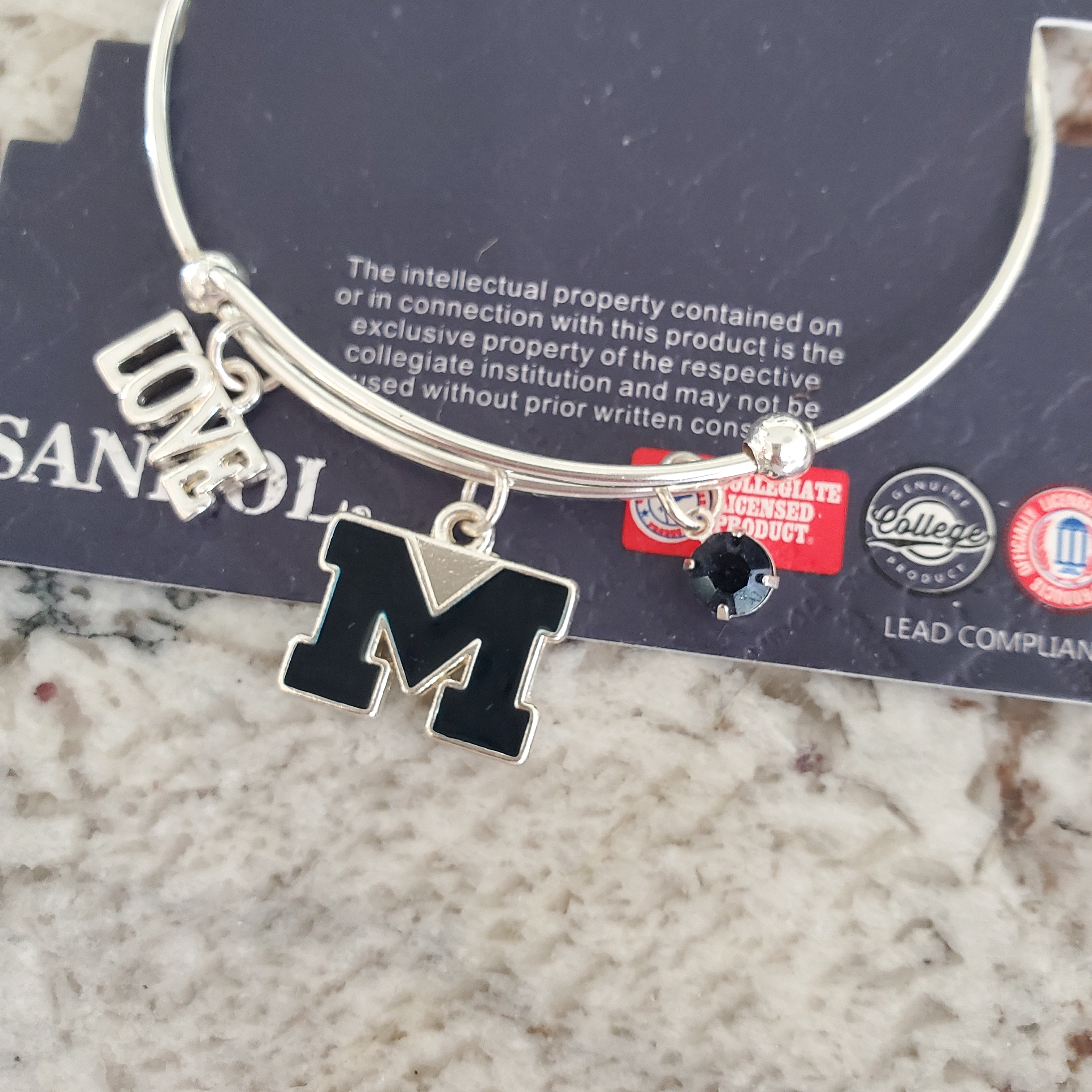 New Michigan Wolverines Silver Charm Bracelet